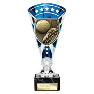 Cobra Star Trophy Cup Football Boot and Ball Blue and Silver Cobra Star Trophy Cup Football Boot and Ball Blue and Silver Trophy HQ
