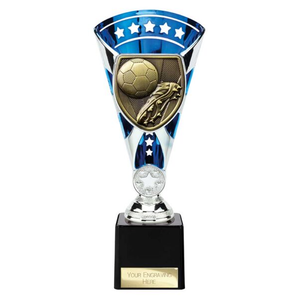 Cobra Star Trophy Cup Football Boot and Ball Blue and Silver Trophy HQ