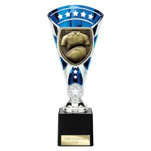 Cobra Star Trophy Cup Rugby Shirt and Ball Blue and Silver Trophy HQ