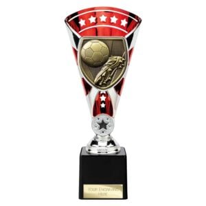 Cobra Star Trophy Cup Football Boot and Ball Red and Silver Trophy HQ