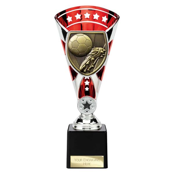 Cobra Star Trophy Cup Football Boot and Ball Red and Silver Trophy HQ