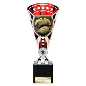 Cobra Star Trophy Cup Rugby Shirt and Ball Red and Silver Trophy HQ