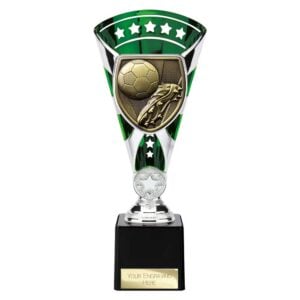 Cobra Star Trophy Cup Football Boot and Ball Green and Silver Trophy HQ