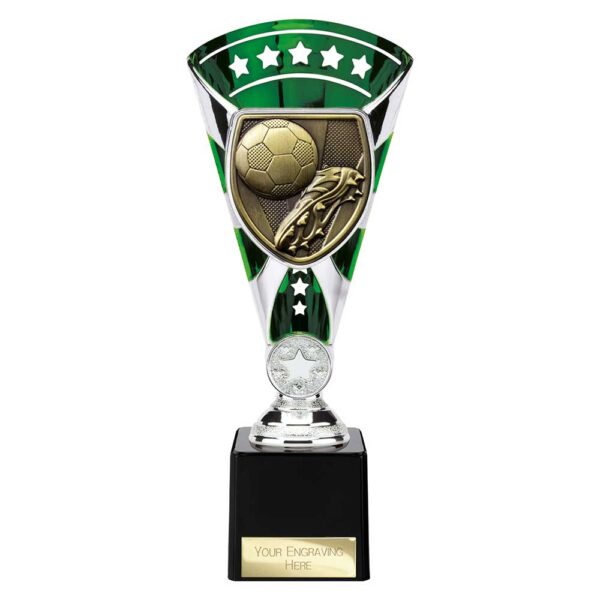 Cobra Star Trophy Cup Football Boot and Ball Green and Silver Trophy HQ