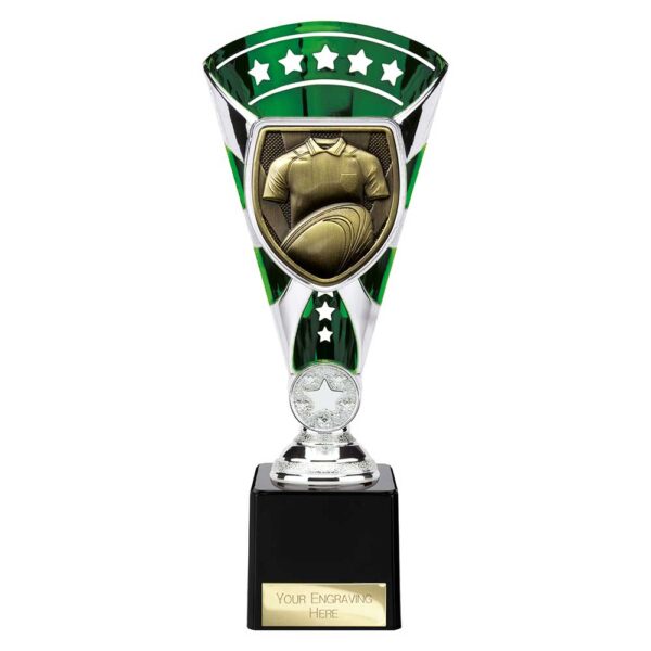 Cobra Star Trophy Cup Rugby Shirt and Ball Green and Silver Trophy HQ