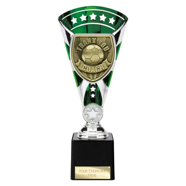 Cobra Star Trophy Cup Thank you Coach Green and Silver Trophy HQ