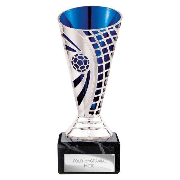 Defender Football Trophy Cup Blue and Silver Trophy HQ