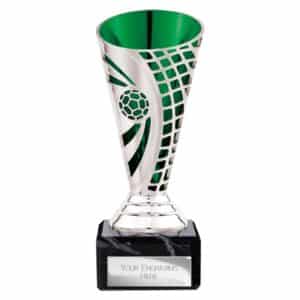 Defender Football Trophy Cup Green and Silver Trophy HQ