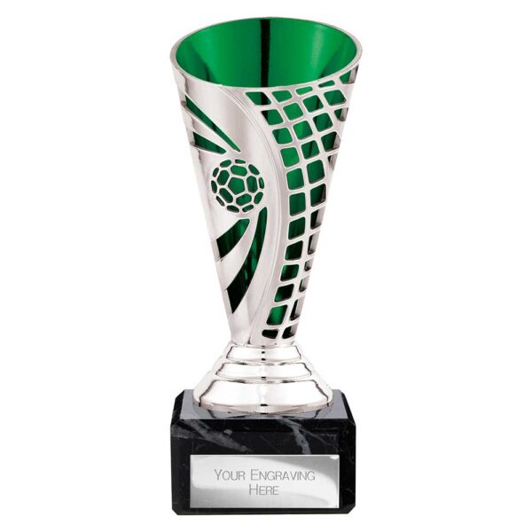 Defender Football Trophy Cup Green and Silver Trophy HQ