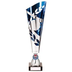 Zeus Laser Cut Metal Trophy Cup Silver and Blue Trophy HQ