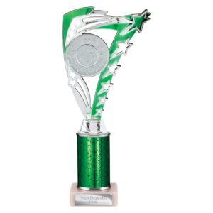 Frenzy Multi Award Tube Trophy Silver and Green Frenzy Multi Award Tube Trophy Silver and Green Trophy HQ
