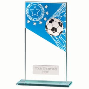 Mustang Football Blue Jade Glass Award Trophy HQ