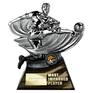 Power Strike Football Most Improved Trophy Black and Gunmetal Power Strike Football Most Improved Trophy Black and Gunmetal