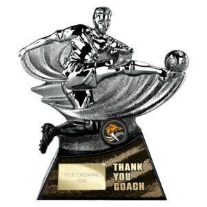 Power Strike Football Thank You coach Trophy Black and Gunmetal Power Strike Football Thank You coach Trophy Black and Gunmetal