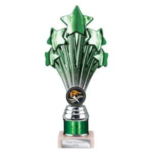 5 Star Multi Award Tube Trophy Green and Silver Trophy HQ 1