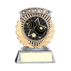 PEW/GOLD 5 STAR HOLDER WITH VINYL LAWN BOWLS INSERT & PLATE – 3.75in PEW/GOLD 5 STAR HOLDER WITH VINYL LAWN BOWLS INSERT & PLATE - 3.75in